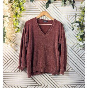 LULU'S Women's Chenille Soft V-Neck Pullover Sweater Orange Size Small